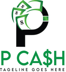 P cash logo, finance emblem, money symbol, 