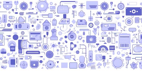 Fototapeta na wymiar periwinkle abstract technology background using tech devices and icons 