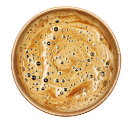 Coffee espresso in brown paper cup isolated on white, eco friend, top view