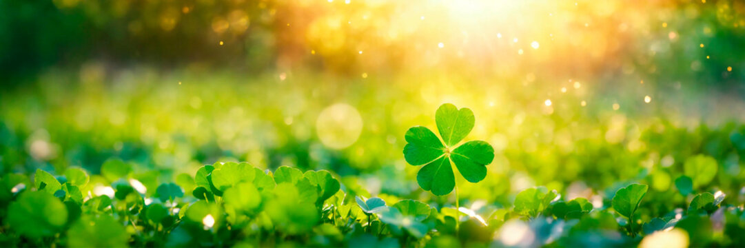 Clover leaf on a green background. Selective focus.