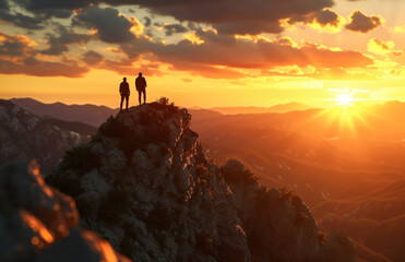 Climber helping teammate climb, the man with the backpack reached out a helping hand to his friend. Generative AI