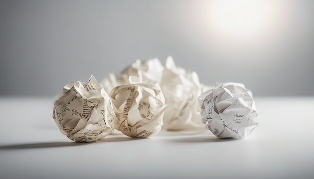 ball-shaped crumpled piece of paper with scribbles, isolated white background, copy space for text
