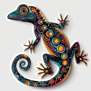 Sticker, lizard in zentangle patterns, isolated image on white background, generated AI