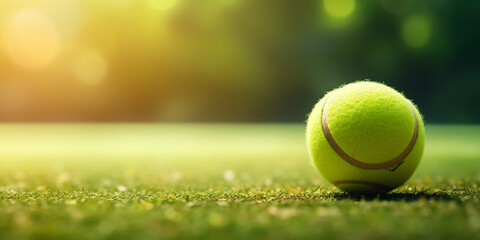 A good time to play tennis, Tennis sport and fitness with tennis ball on turf with green .