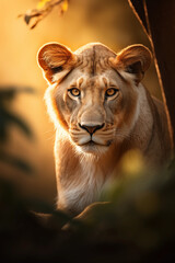 Lion. World Wildlife Day. Group of wild animals on nature background.