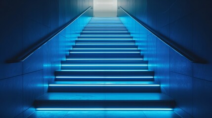 Blue light casting a glow on a futuristic staircase, creating a path forward