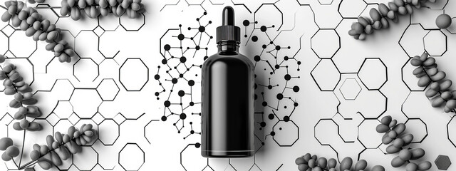 The Glistening Elixir: A Crystal Clear Bottle of Enigmatic Liquid Gracefully Resting on a Weathered Wooden Table