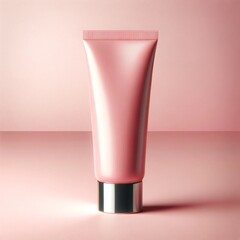Chic Beauty Cream Tube on Rose-Tinted Surface