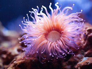 A purple sea anemone in an aquarium. Generative AI.