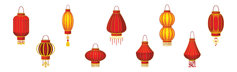 Chinese Red Paper Lantern Traditional Oriental Decoration Vector Set © Happypictures