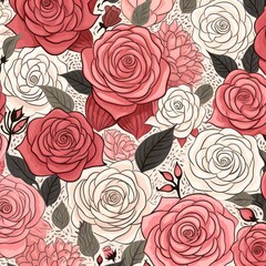 rose random hand drawn patterns, tileable, calming colors vector illustration pattern