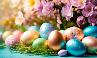 Fototapeta na wymiar Beautiful Easter eggs for the holiday. Selective focus.