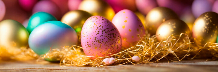 Naklejka na ściany i meble Beautiful Easter eggs for the holiday. Selective focus.