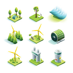 3D Vector Green Energy Icon Set. Green Energy Clea...