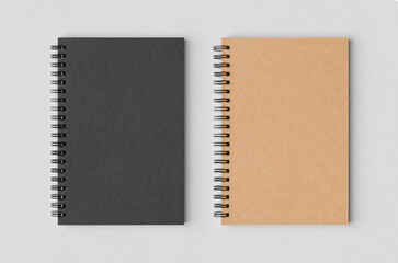 Black and kraft spiral notebooks mockup.