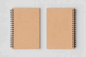 Kraft spiral notebook mockup, cover and backside.