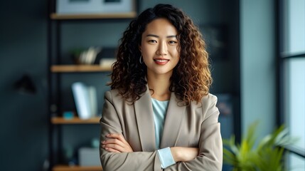 Asian businesswoman standing confidently in her office