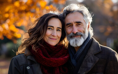 Fototapeta premium A happy middle-aged couple enjoying their time together in the park