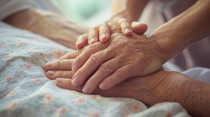 Hands of an elderly person being held by a younger person