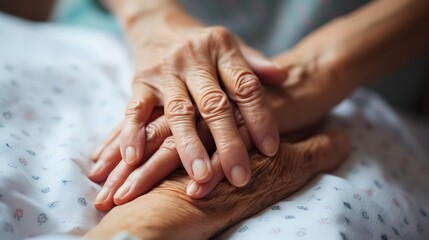 Fototapeta premium Carer holds hands of an elderly senior person