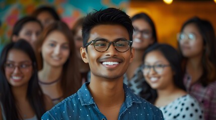A young Indian male groom ready for his wedding surrounded by his family - obrazy, fototapety, plakaty
