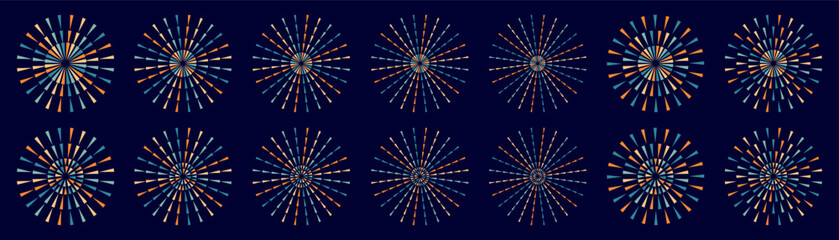 Set of creative fireworks explosion design vectors, ornament fireworks colorful design vector.