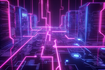 Obraz premium Abstract bitcoin datacenter of the future background wallpaper