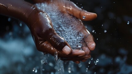 Fototapeta premium Hands washing under a cold tap with soapy bubbles