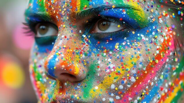 Close-Up of Womans Face With Multicolored Paint © Jean Isard