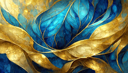abstract wallpaper in luxurious blue golden colors
