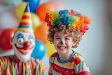 Fototapeta na wymiar Kids Enjoying a Clown-Themed Birthday Party