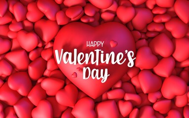 Happy Valentine´s day, red hearts background, 14th February, 3d render