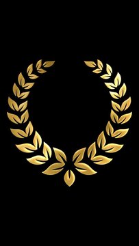 Gold award laurel wreath animation on dark background.