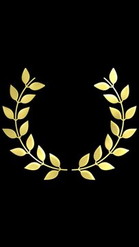 Gold award laurel wreath animation on dark background.