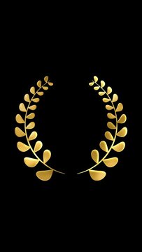 Gold award laurel wreath animation on dark background.