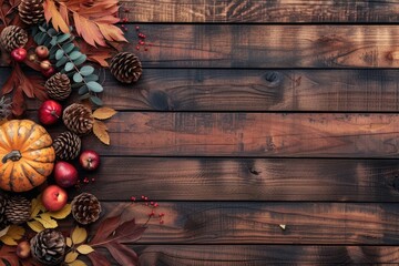 rustic wooden background with a Thanksgiving theme and many wooden slats  - obrazy, fototapety, plakaty