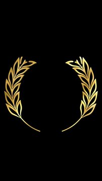 Gold award laurel wreath animation on dark background.