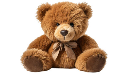 Brown teddy bear with bow tie isolated on transparent background.