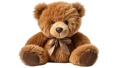 Fototapeta premium Brown teddy bear with bow tie isolated on transparent background.