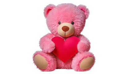 Teddy bear with pink heart isolated on transparent background.