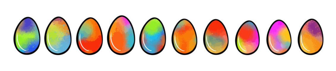 Set of Easter watercolor eggs. hand drawing. Not AI. Vector illustration