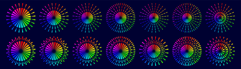 Set of creative fireworks explosion design vectors, ornament fireworks colorful design vector.