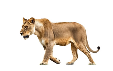 Majestic lioness on the prowl Isolated on Transparent Background Or PNG Background