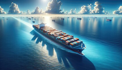 Voyage of Commerce: Container Ship Navigating the Open Sea - obrazy, fototapety, plakaty