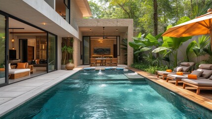 Chaise Lounge and Private Swimming Pool Generative AI