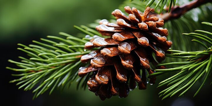Fir branches with cones, background concept. Pine cones texture. Generative AI