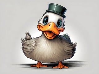 Cute funny duck illustration isolated on white background, cartoon bird