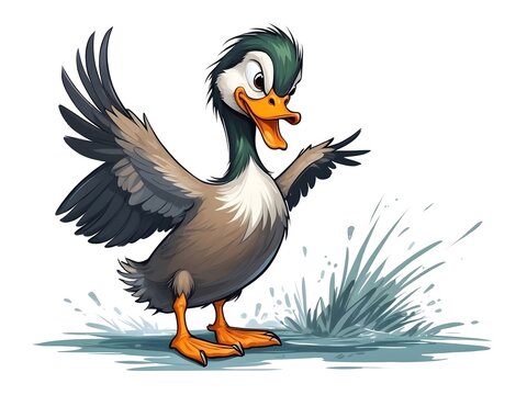 Cute funny duck illustration isolated on white background, cartoon bird