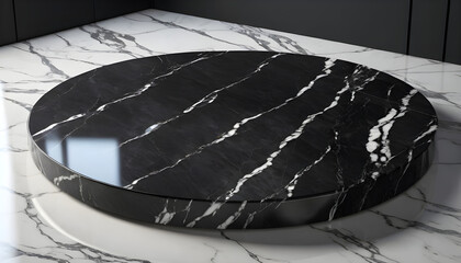 Elegant Round Black Marble podium on a Matching Countertop