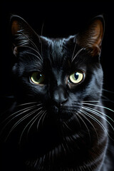 close up black cat on a black background backlight low key